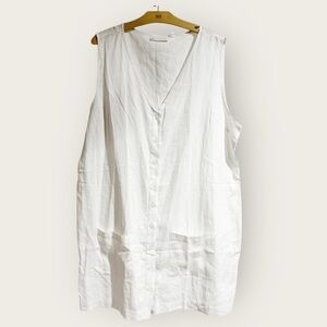 New York & Company Women XXL White Linen Sleeveless Button Down Tunic Dress NWT